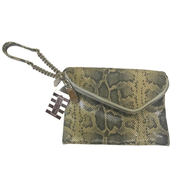 HENRI Bendel NEW The DEB Leather Wristlet Clutch Bag Snake Print Multi Zipper - Picture 1 of 16
